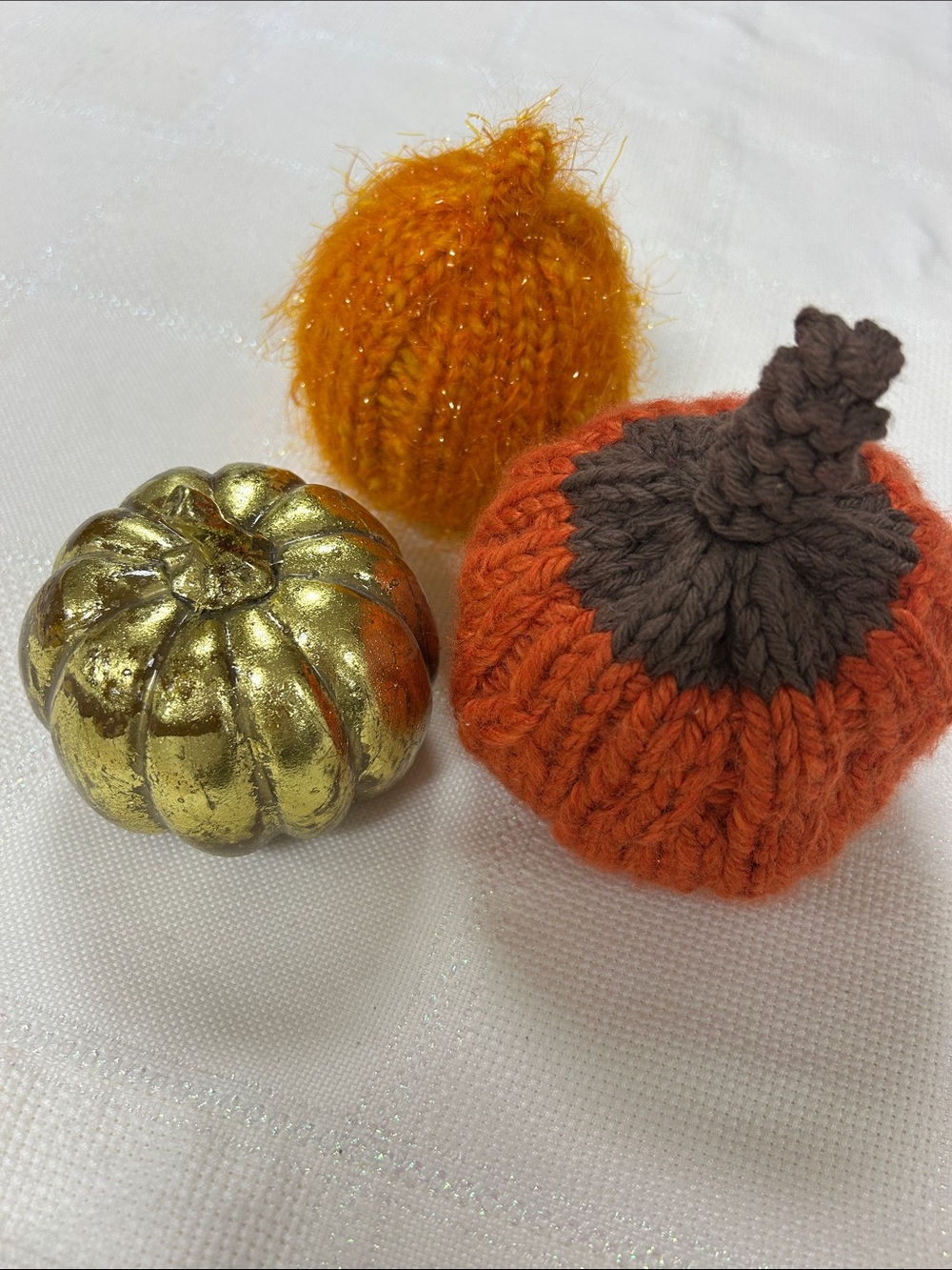 Handcrafted Orange & Brown Knit Pumpkin  - seasonal pumpkin set